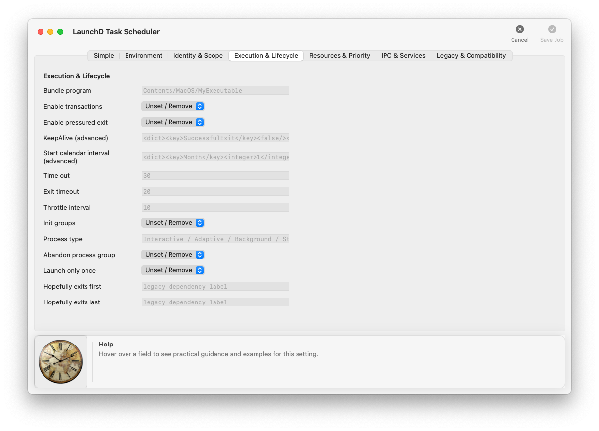 Editor tab — Execution & Lifecycle