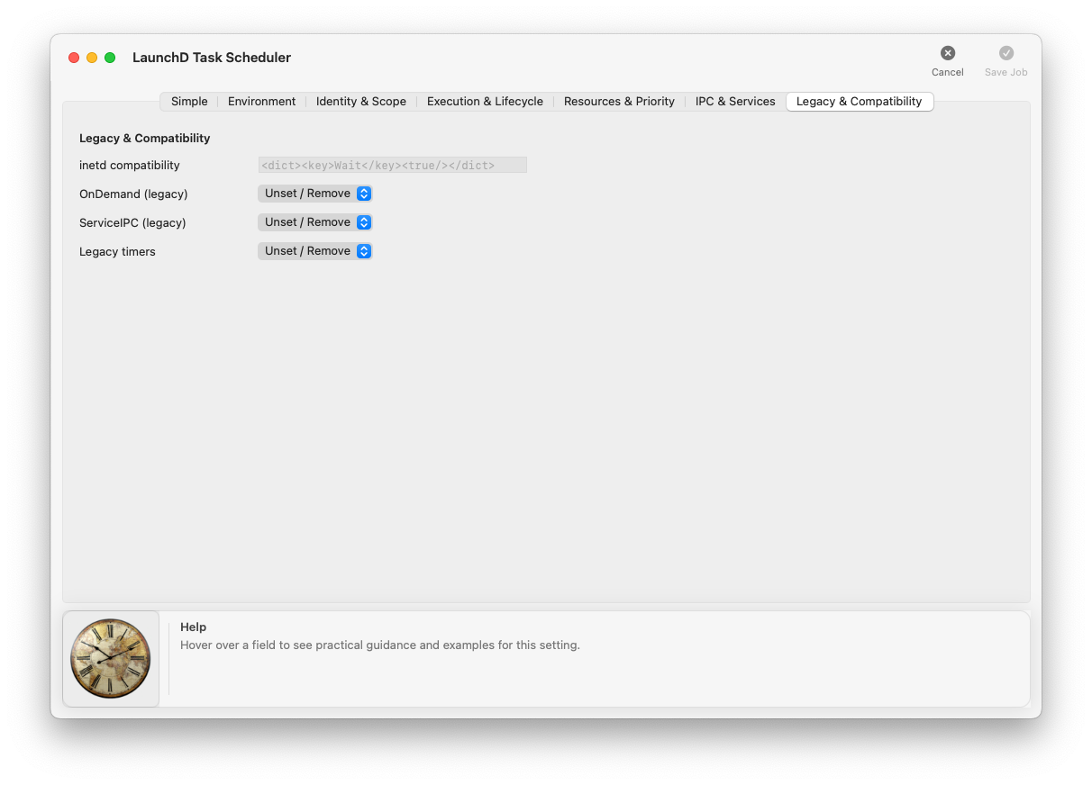 Editor tab — Legacy & Compatibility
