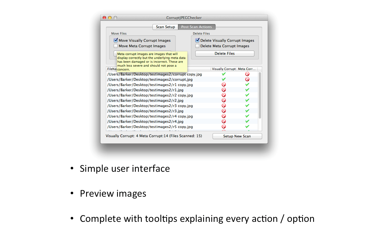 Corrupt JPEG Checker — main interface