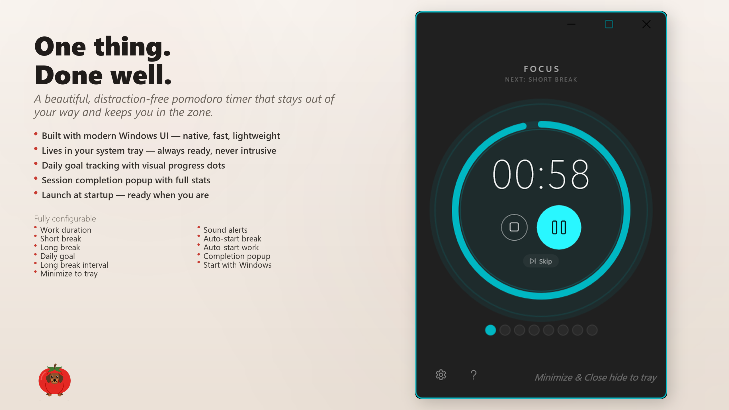 Pomodoro Hourglass main timer interface